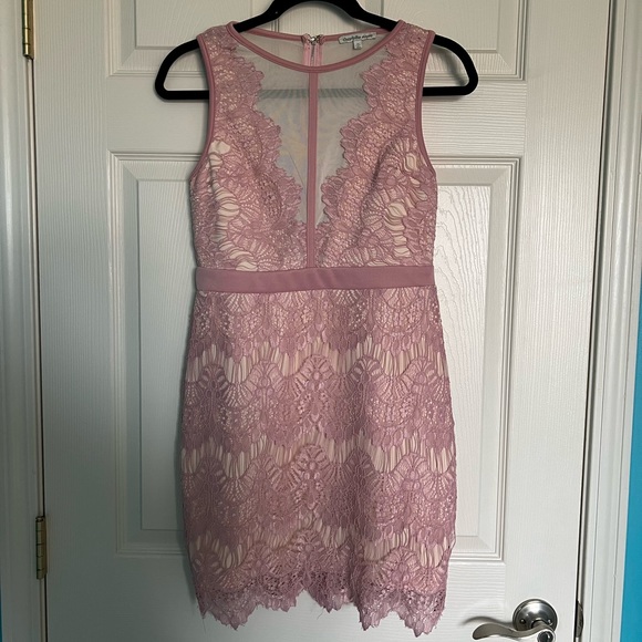 Pink Eyelash Lace Bodycon Dress - Picture 1 of 7